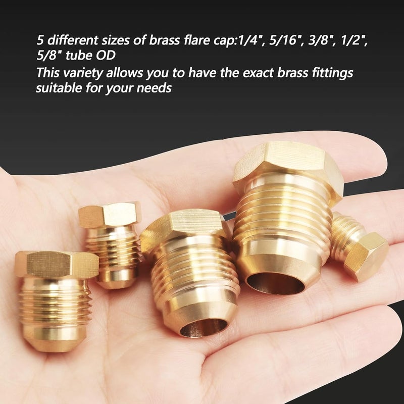 TOPGO Brass Flared Plug Flare Tube Fitting SAE 45 Degree Hex Pipe Seal Plug Assortment Kits,1/4" 5/16" 3/8" 1/2" 5/8" Tube OD(5pack) - Image 5
